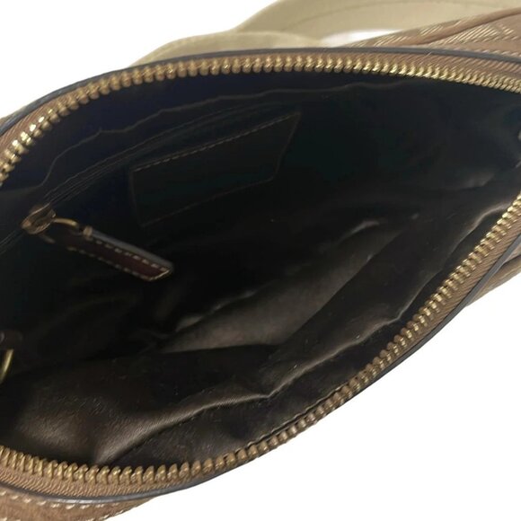 Auth COACH Signature Heritage Striped Flight Shoulder 11355 Khaki Dark Brown PVC - Picture 6 of 10